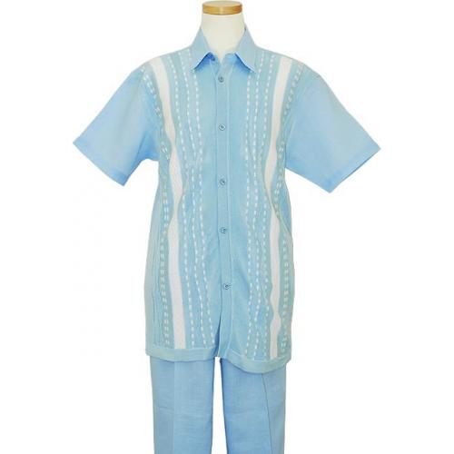 Successos Sky Blue /  White Knitted 100% Linen 2 PC Outfit SP3314